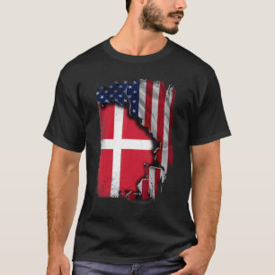 Dänische Wurzeln Halb Amerikanische Flagge Patriot T-Shirt