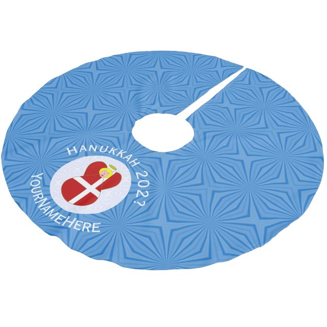 Dänischer Angel Hanukka Flag Personalisiert Polyester Weihnachtsbaumdecke (Schrägansicht)