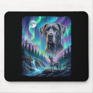 Dänischer Dogge heult Nordlichter Aurora Mond Mousepad