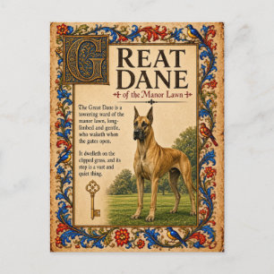 Dänischer Dogge, mittelalterliche Bestiarien-Kunst Postkarte