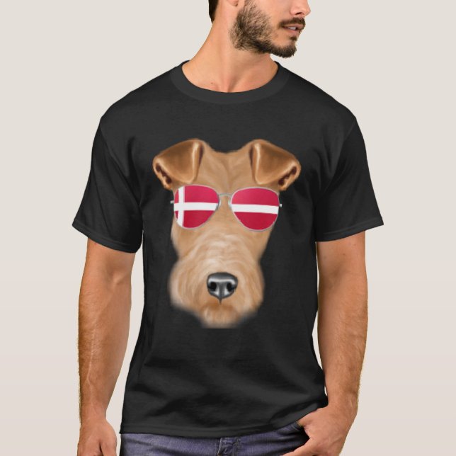 Dänischer Flaggendraht Fox Terrier Dog Dänemark Po T-Shirt (Vorderseite)