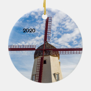 Dänisches Dorf Solvang mit Windmühle Keramik Ornament