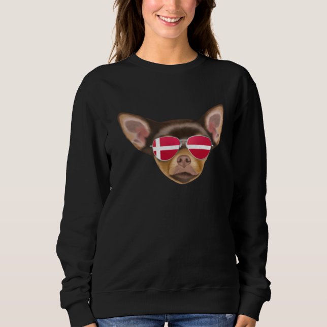 Danish Flag Brown Chihuahua Dog Denmark Pocket Sweatshirt (Vorderseite)