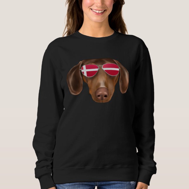 Danish Flag Brown Dachshund Dog Denmark Pocket Sweatshirt (Vorderseite)