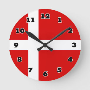 Danish flag of Denmark custom round wall clock Runde Wanduhr