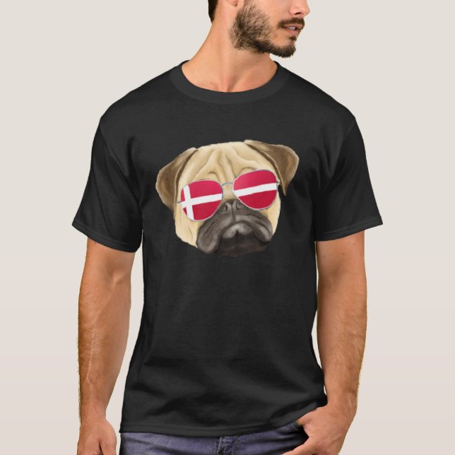Danish Flag Pug Dog Denmark Pocket T-Shirt (Vorderseite)