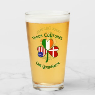Danish Irish American Flags Shamrock Personalized  Glas