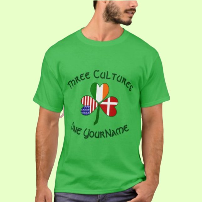Danish Irish USA Flags Kleeblatt Personalisiert T-Shirt (Von Creator hochgeladen)