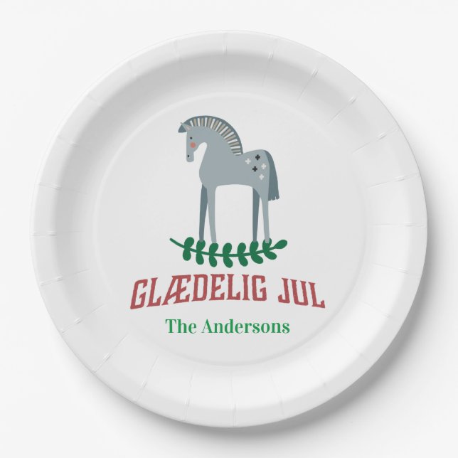 Danish Merry Christmas Dala Horse Pappteller (Vorderseite)