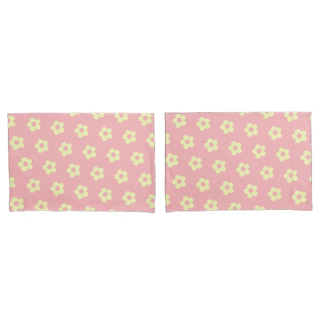 Danish Pastel Pink Yellow Niedlich Daisy Muster Kissenbezug (Vorderseite-Set)