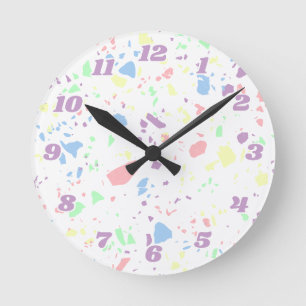 Danish Pastel Rainbow White Terrazzo Numbered Runde Wanduhr