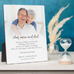 Dank an Eltern von Neuverheirateten Fotoplatte<br><div class="desc">Dank den Eltern von Neugeborenen Hochzeit. Eltern des glücklichen Paares werden sich sehr bewegt fühlen, um diese wunderbare Nachricht zu erhalten, die ihnen zeigt, wie viel sie Ihnen an Ihrem Hochzeitstag gemein sind! Fügen Sie einfach oben Ihr Lieblings-Foto Ihrer Eltern hinzu, dann folgen Sie Ihrer eigenen speziellen Nachricht und Namen...</div>