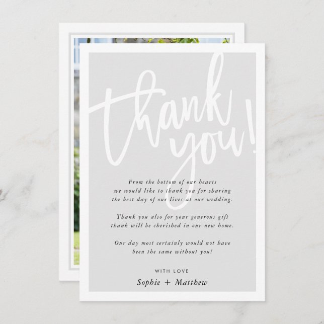 DANK, DASS DU ein blass-graues Skript mit einem Bu Einladung (Vorne/Hinten)