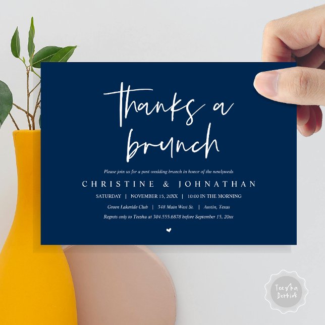 Dank einem Brunch, Post Hochzeit feiern einladend Einladung (Thanks A Brunch, Wedding Elopement Invitation Card, PDF, Modern Wedding Party, Navy Blue)