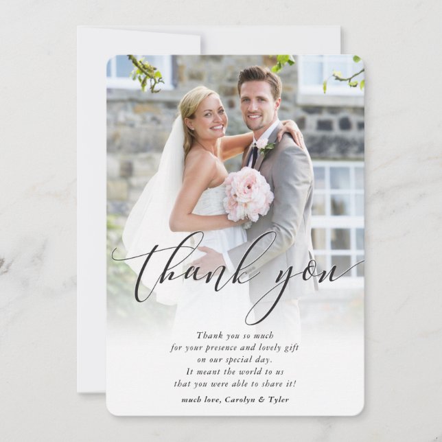 DANK Foto Kalligrafie elegante ombre Dankeskarte (Vorderseite)