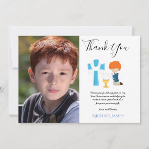 DANK IHNEN 1. Communion FOTO Card BOY RED HAIR Dankeskarte