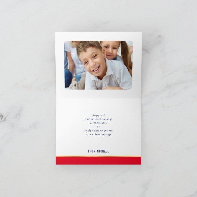 DANK IHNEN Bar mitzvah moderne Rotgoldkalligraphie Dankeskarte (Innenseite)