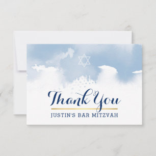 DANK IHNEN BAR MITZVAH Moderner Stern Blau Wasserf Dankeskarte