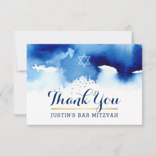DANK IHNEN BAR MITZVAH Moderner Stern Blau Wasserf Dankeskarte