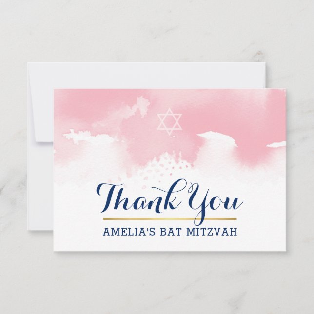 DANK IHNEN BAT MITZVAH modernen Stern PINK Aquarel Dankeskarte (Vorderseite)