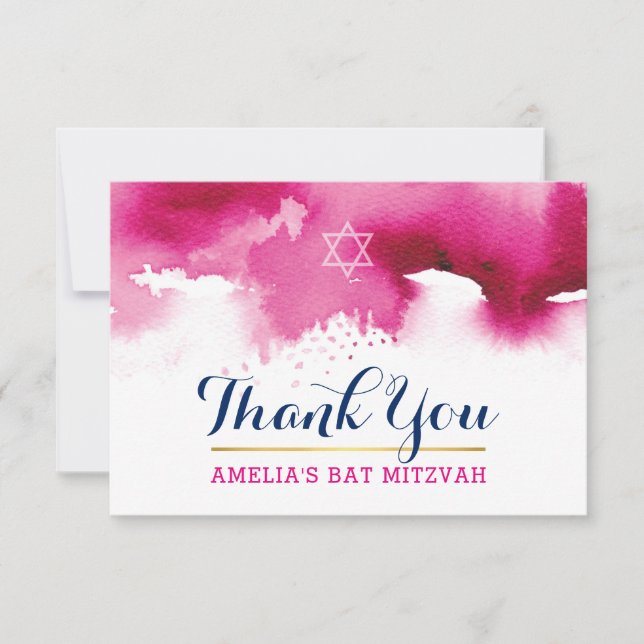DANK IHNEN BAT MITZVAH stilvolle Sterne rosa Aquar Dankeskarte (Vorderseite)