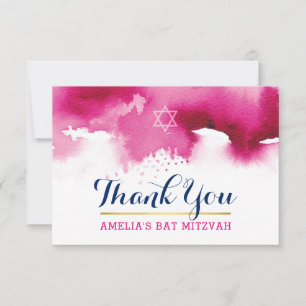 DANK IHNEN BAT MITZVAH stilvolle Sterne rosa Aquar Dankeskarte