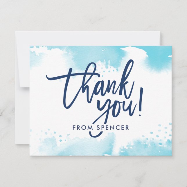 DANK IHNEN BEACHTEN handbuchstabierte Aqua Blue Aq Einladung (Vorderseite)