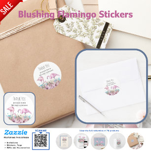 DANK IHNEN blushing Flamingo Tropical Beach Weddin Runder Aufkleber
