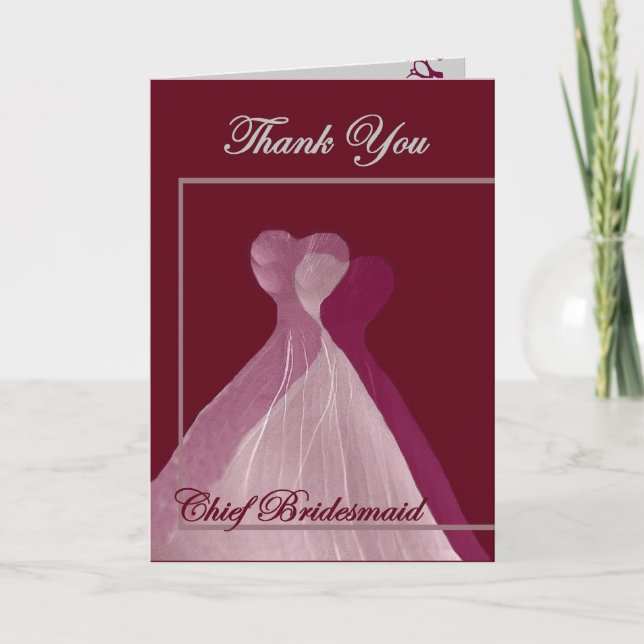 DANK IHNEN Chief Bridesmaid - Pink und Maroon Gown Dankeskarte (Vorderseite)