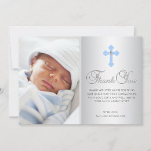DANK IHNEN Christening Communion Cross Blue BOY Karte