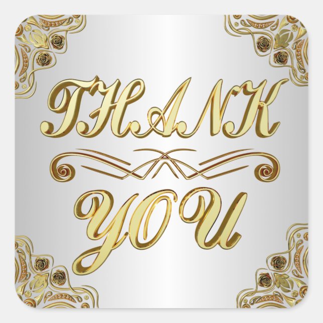 DANK IHNEN Classic Gold und Silber stilvoll Quadratischer Aufkleber (Vorderseite)