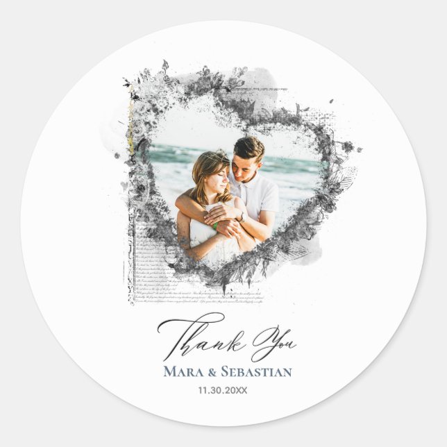 *~* DANK IHNEN Herz ephemera AR18 Elegant Wedding Runder Aufkleber (Vorderseite)