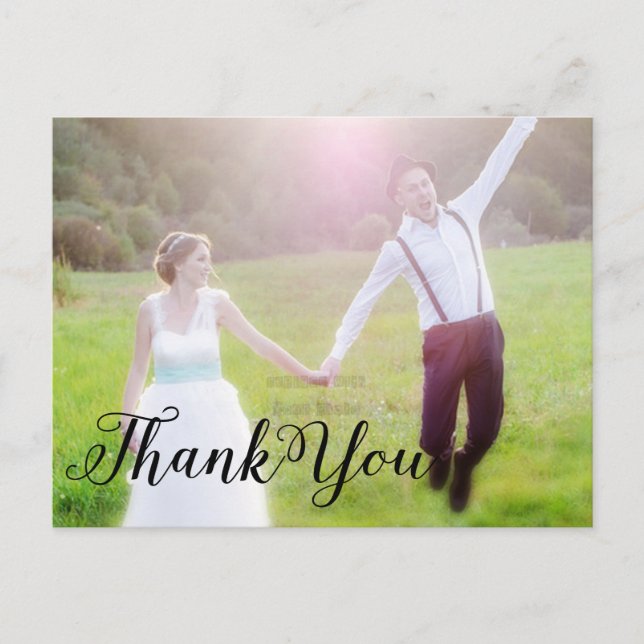 DANK IHNEN Hochzeit Black Typografy FOTO Postcard Postkarte (Vorderseite)