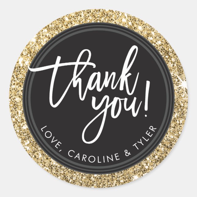 DANK IHNEN SIEGEL moderne handgeschriebenen Glitze Runder Aufkleber (Vorderseite)