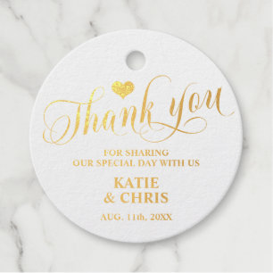 DANK IHNEN White Real Gold Foil Heart Wedding Geschenkanhänger