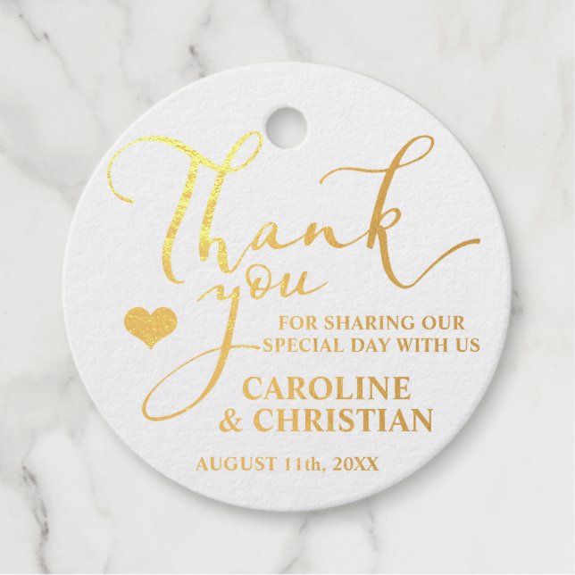 DANK IHNEN White Real Gold Foil Heart Wedding Geschenkanhänger (Vorderseite)