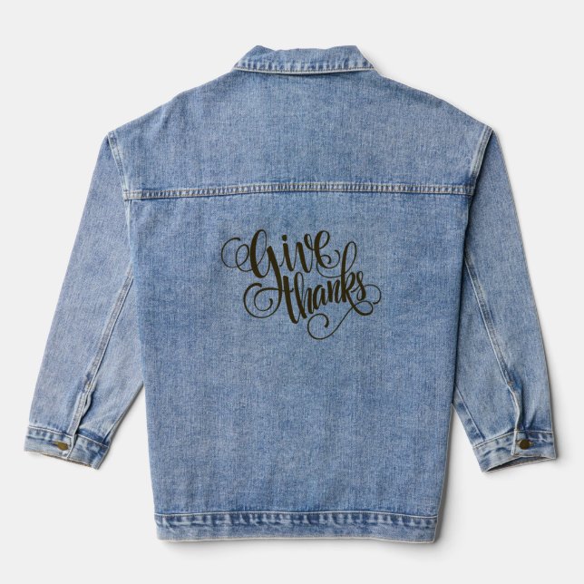 Dank schwarzer Farbtypografie Jeansjacke (Rückseite)