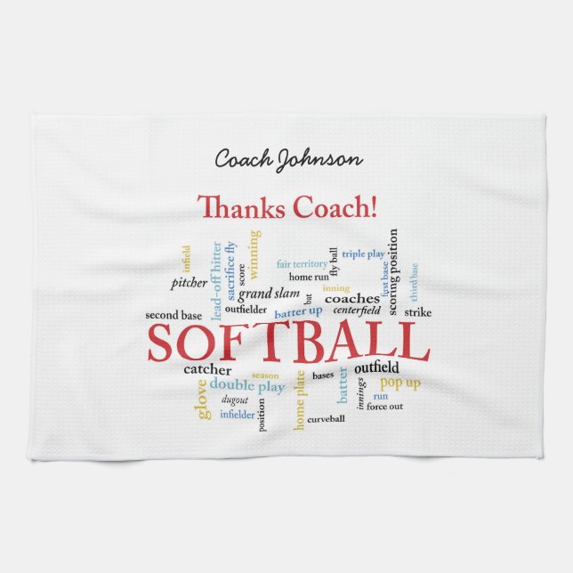 Dank Softball Coach Worte aus Gruppe, Team, Rot Geschirrtuch (Horizontal)