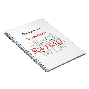 Dank Softball Coach Worte aus Gruppe, Team, Rot Notizblock