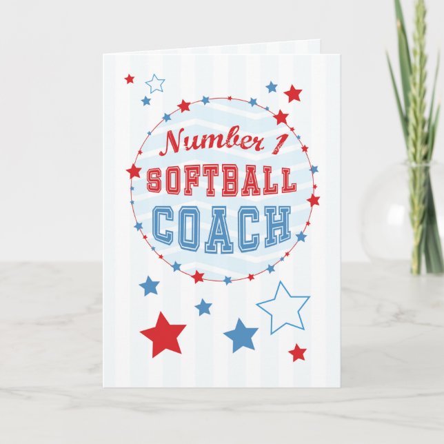 Dank-Softball-Trainer All-Sterne, Rot, blaue Dankeskarte (Vorderseite)