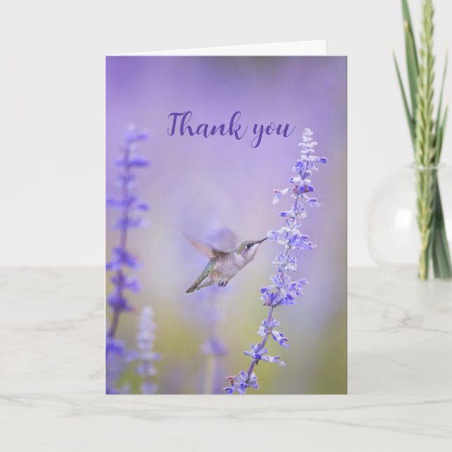 Dank Watercolor Hummingbird Lavender Blume Art Dankeskarte (Vorderseite)