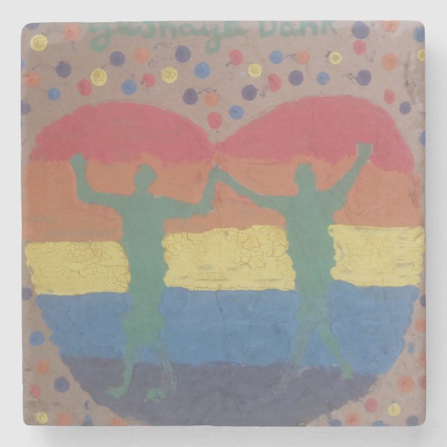 Dank Yeshaya hatten sie die Regenbogenhochzeit Steinuntersetzer (Vorderseite)