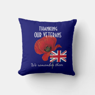 DANK YOU VETERANS British UK Poppy Kissen