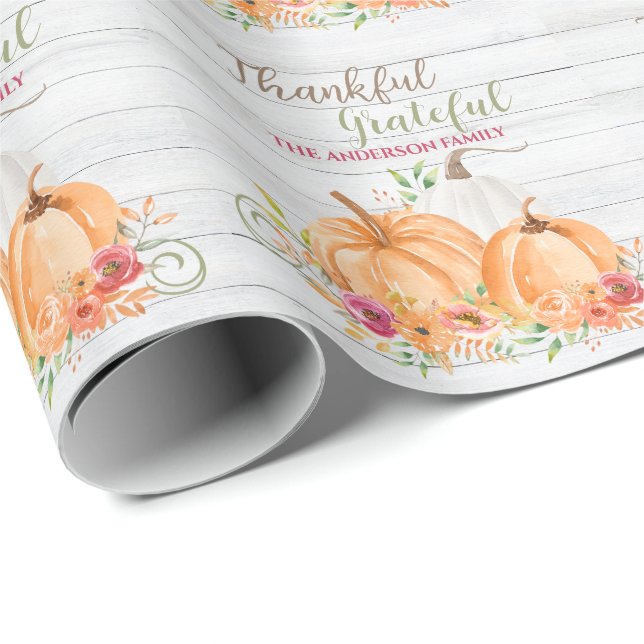 Dankbar | Autumn Fall Pumpkin Watercolor Geschenkpapier (Rolleneckpunkt)