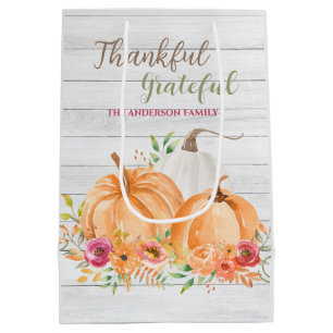 Dankbar Autumn Fall Pumpkin Watercolor Mittlere Geschenktüte