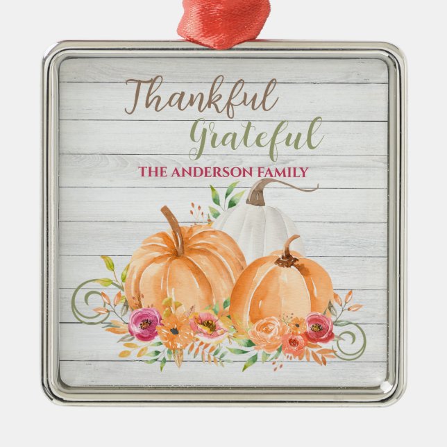 Dankbar | Autumn Fall Pumpkin Watercolor Ornament Aus Metall (Vorne)
