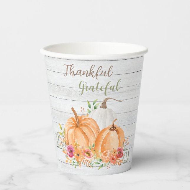 Dankbar | Autumn Fall Pumpkin Watercolor Pappbecher (Vorderseite)
