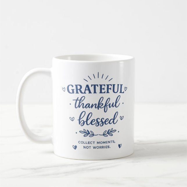 Dankbar Dankbar Gesegnet Inspirierender Kaffeebech Kaffeetasse (Links)
