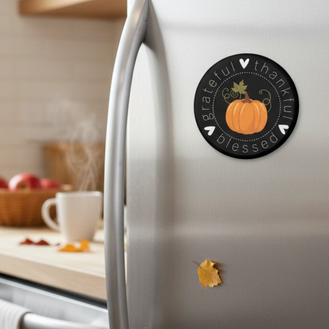 Dankbar, dankbar, gesegnet Kunst des Herbstes Magnet (Grateful, Thankful, Blessed Autumn Folk Art Magnet)