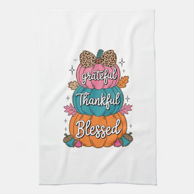 Dankbar Dankbar gesegnet Pumpkin Kitchen | Fall A Geschirrtuch (Vertikal)